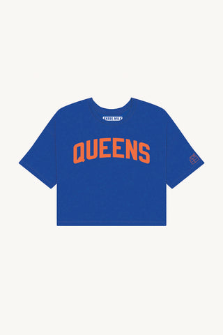 Blue Queens Crop with Orange Reflective Letters