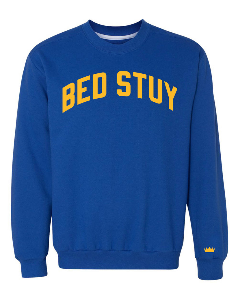 Blue Bed-Stuy Sweatshirt with Yellow Reflective Letters