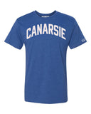 Blue Canarsie Brooklyn T-shirt with White Reflective Letters