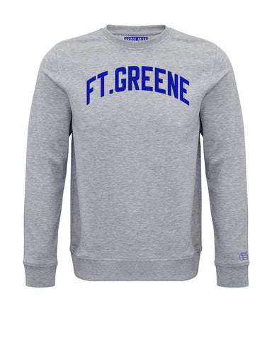 Grey Fort Greene Sweatshirt with Royal Blue Velvet Letters