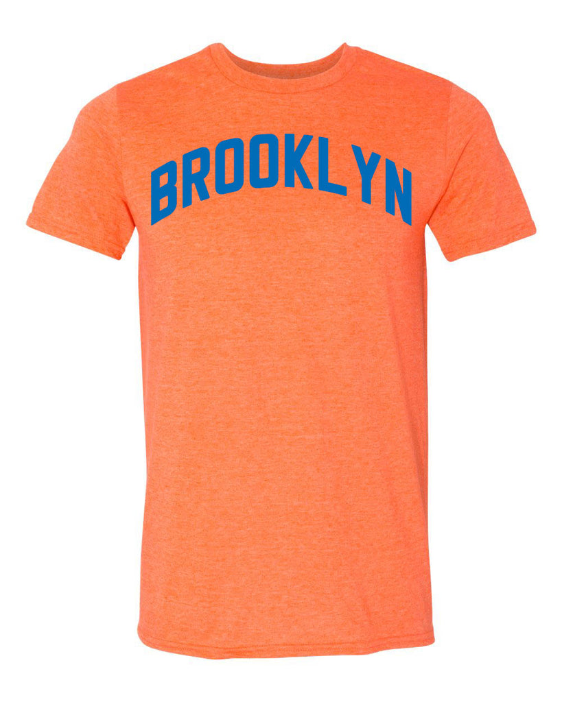 Brooklyn Heather Orange T-shirt with NY Knicks Blue Reflective Letters