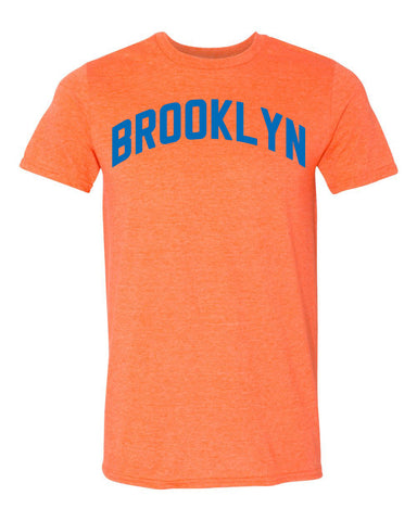 Brooklyn Heather Orange T-shirt with NY Knicks Blue Reflective Letters