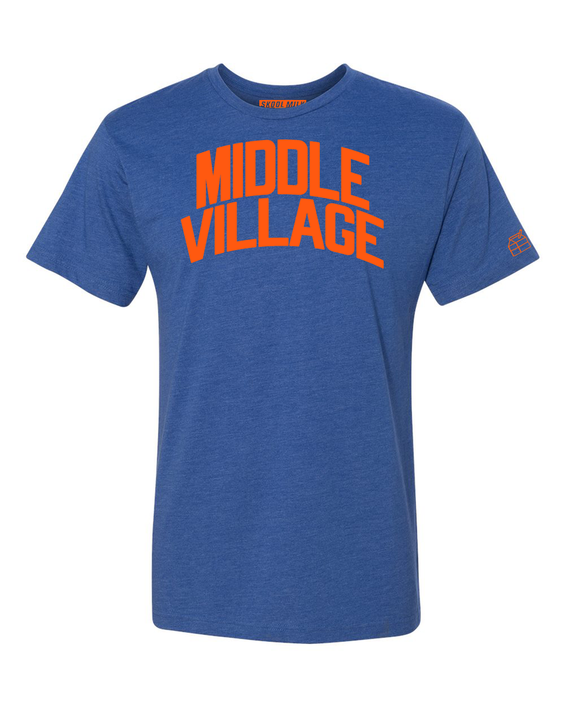 Blue Middle Village T-shirt with Knicks Orange Letters