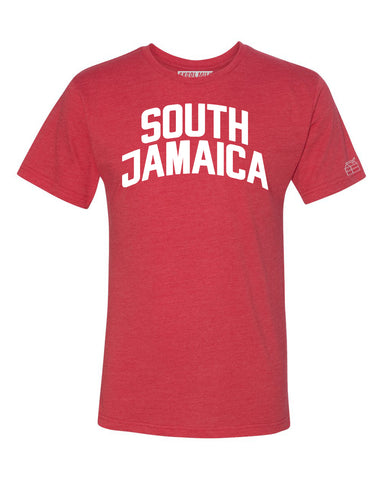 Red South Jamaica T-shirt with White Reflective Letters