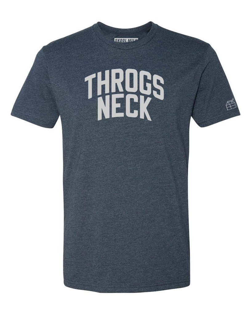 Navy Blue Throgs Neck T-Shirt with Silver Letters