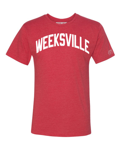 Red Weeksville T-shirt with White Reflective Letters