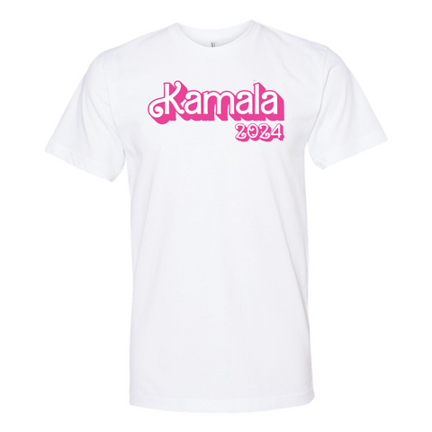 Pink and white Barbie-inspired Kamala Harris 2024 Tee