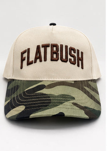 Natural and Camo Flatbush Five Panel Hat