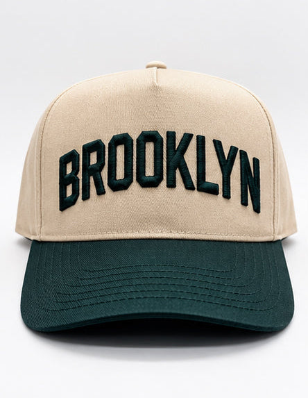 Natural and Green Brooklyn Five Panel Hat