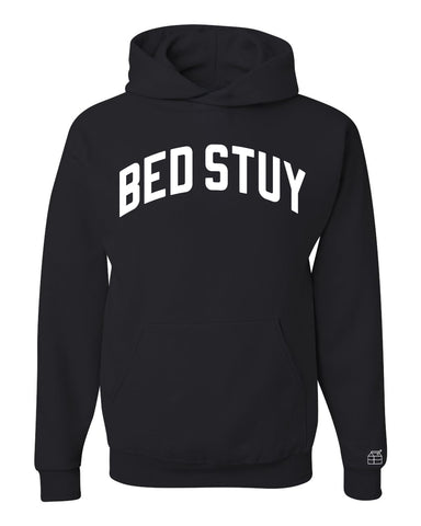 Black Bed Stuy Hoodie with White Reflective Letters