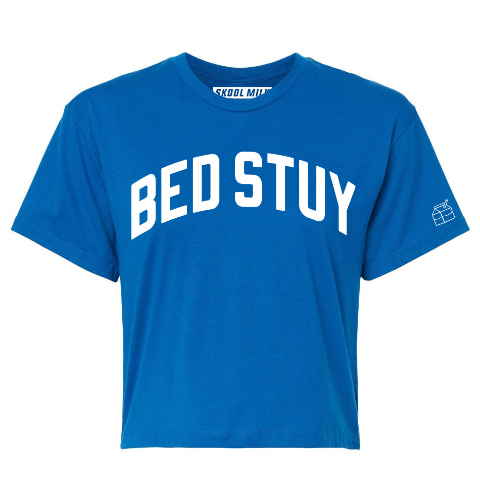Blue Bed Stuy Crop with White Reflective Letters