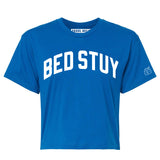 Blue Bed Stuy Crop with White Reflective Letters