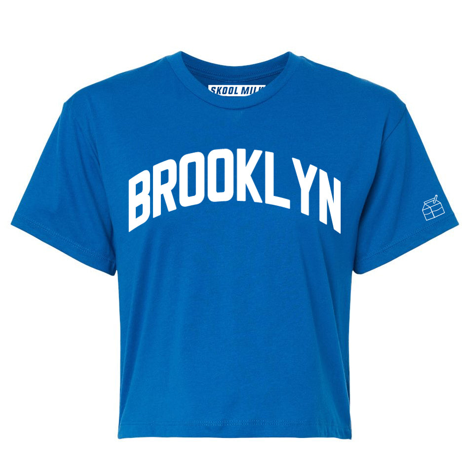 Blue Brooklyn Crop with White Reflective Letters