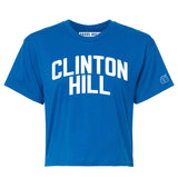 Blue Clinton Hill Crop with White Reflective Letters