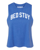 Heather Blue Bed Stuy Racerback with White Reflective Letters