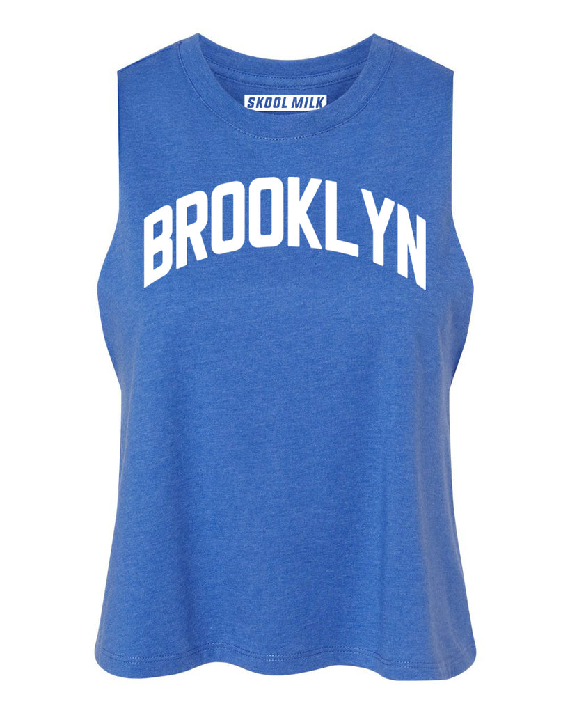 Heather Blue Brooklyn Racerback with White Reflective Letters