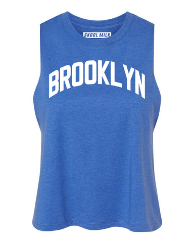 Heather Blue Brooklyn Racerback with White Reflective Letters