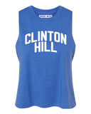 Heather Blue Clinton Hill Racerback with White Reflective Letters