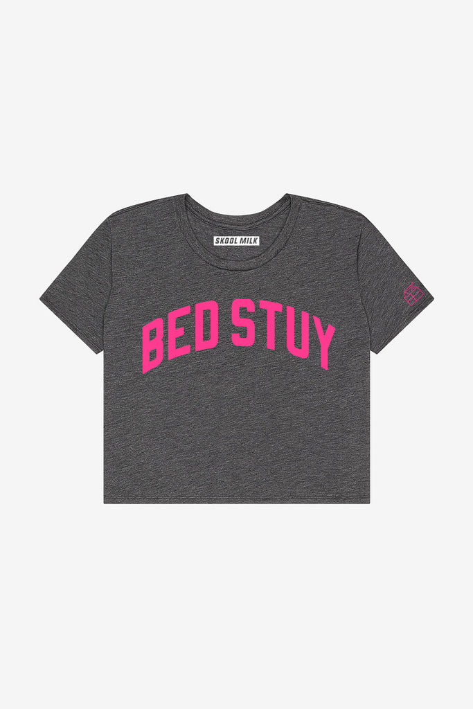 Heather Grey Bed Stuy Crop with Pink Letters