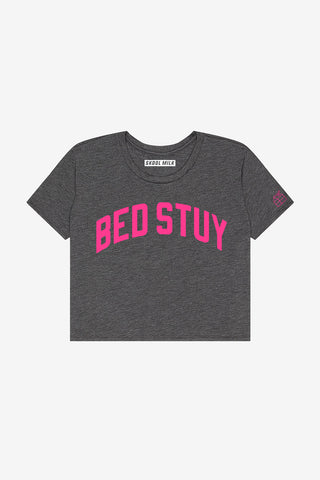 Heather Grey Bed Stuy Crop with Pink Letters