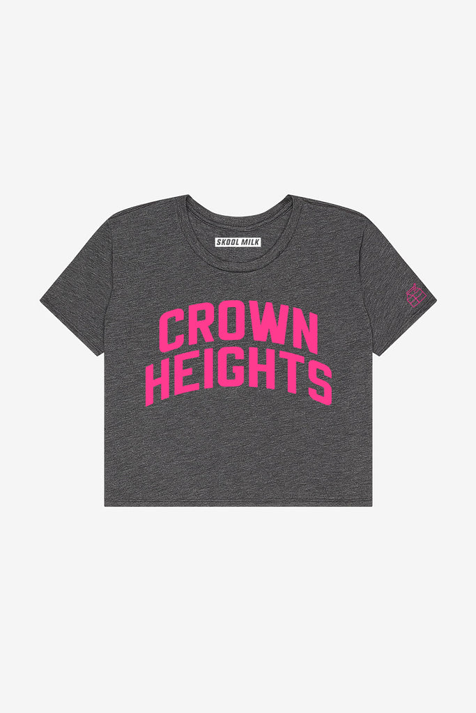 Heather Grey Crown Heights Crop with Pink Letters