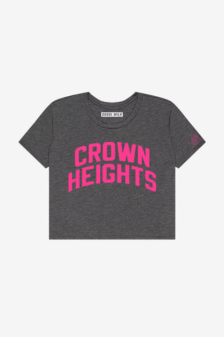 Heather Grey Crown Heights Crop with Pink Letters