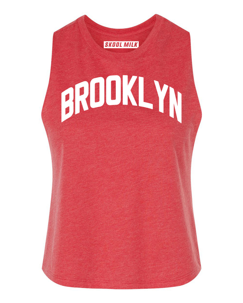 Heather Red Brooklyn Racerback with White Reflective Letters