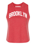 Heather Red Brooklyn Racerback with White Reflective Letters