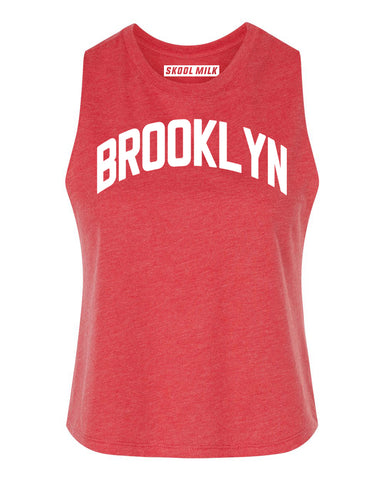 Heather Red Brooklyn Racerback with White Reflective Letters