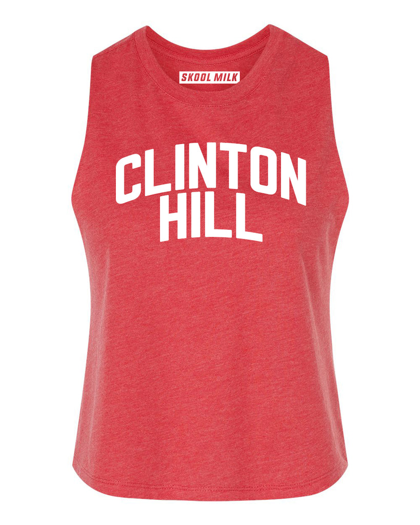 Heather Red Clinton Hill Racerback with White Reflective Letters