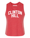 Heather Red Clinton Hill Racerback with White Reflective Letters