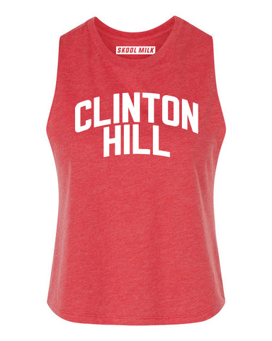 Heather Red Clinton Hill Racerback with White Reflective Letters
