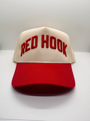 Natural and Red Red Hook Five Panel Hat