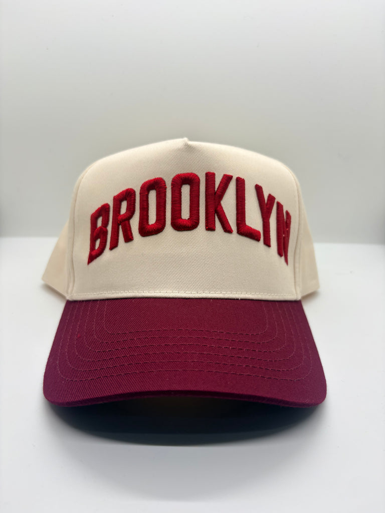 Natural and Maroon Brooklyn Five Panel Hat