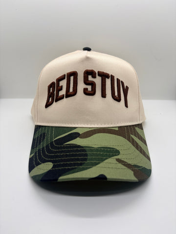 Natural and Camo Bed Stuy Five Panel Hat