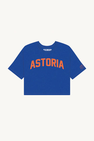 Blue Astoria Crop with Orange Reflective Letters