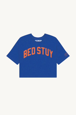 Blue Bed Stuy Crop with Orange Reflective Letters