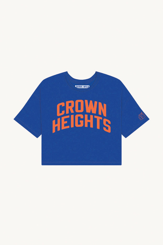 Blue Crown Heights Crop with Orange Reflective Letters