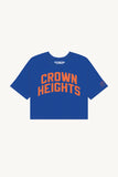 Blue Crown Heights Crop with Orange Reflective Letters