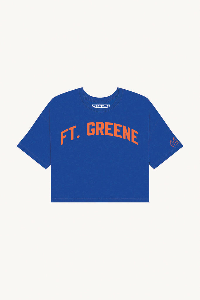 Blue Ft. Greene Crop with Orange Reflective Letters