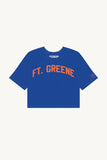 Blue Ft. Greene Crop with Orange Reflective Letters