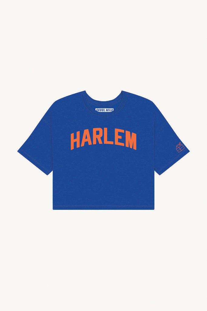 Blue Harlem Crop with Orange Reflective Letters