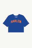 Blue Harlem Crop with Orange Reflective Letters