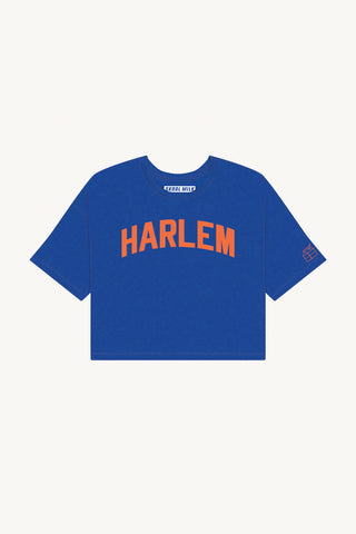 Blue Harlem Crop with Orange Reflective Letters