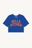 Blue Hells Kitchen Crop with Orange Reflective Letters