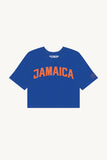 Blue Jamaica Crop with Orange Reflective Letters