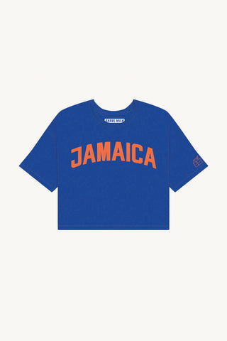 Blue Jamaica Crop with Orange Reflective Letters