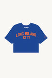 Blue LIC Crop with Orange Reflective Letters