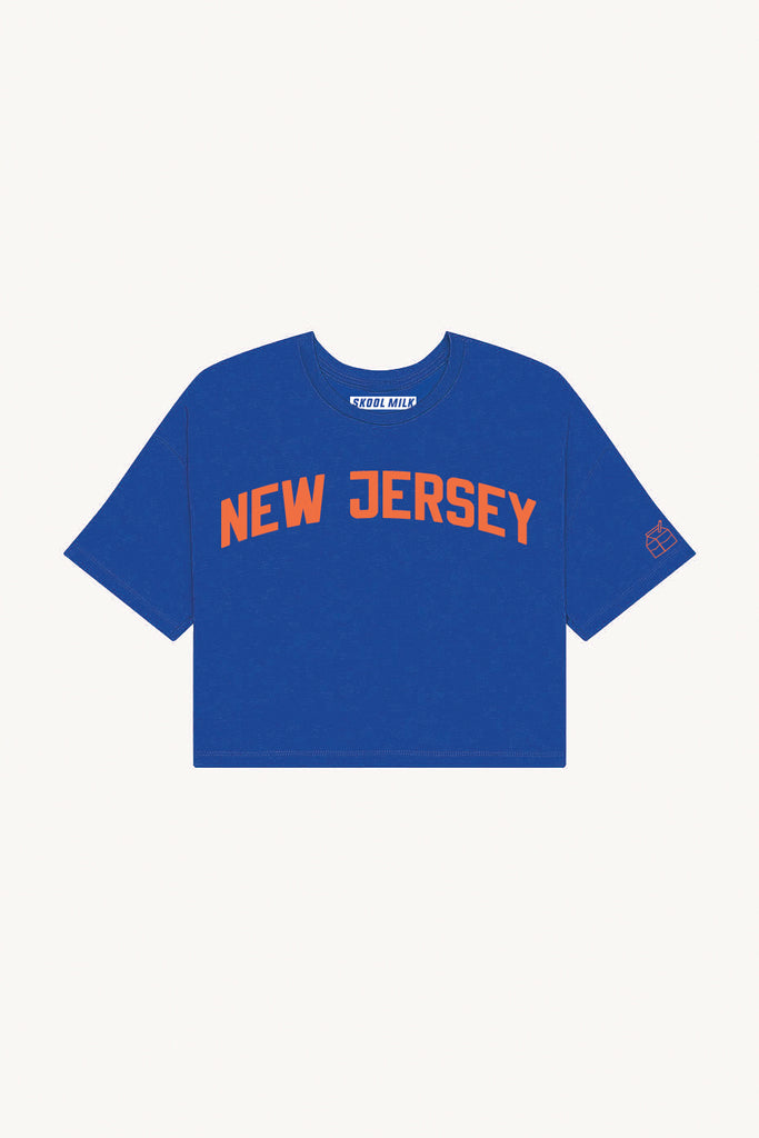 Blue New Jersey Crop with Orange Reflective Letters