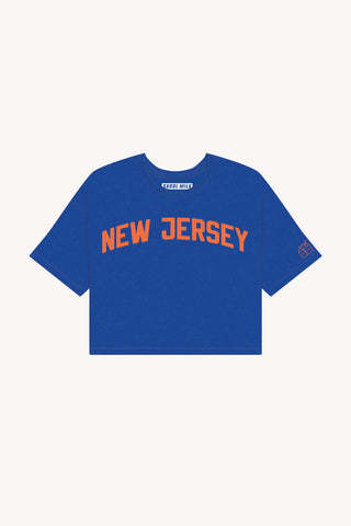 Blue New Jersey Crop with Orange Reflective Letters